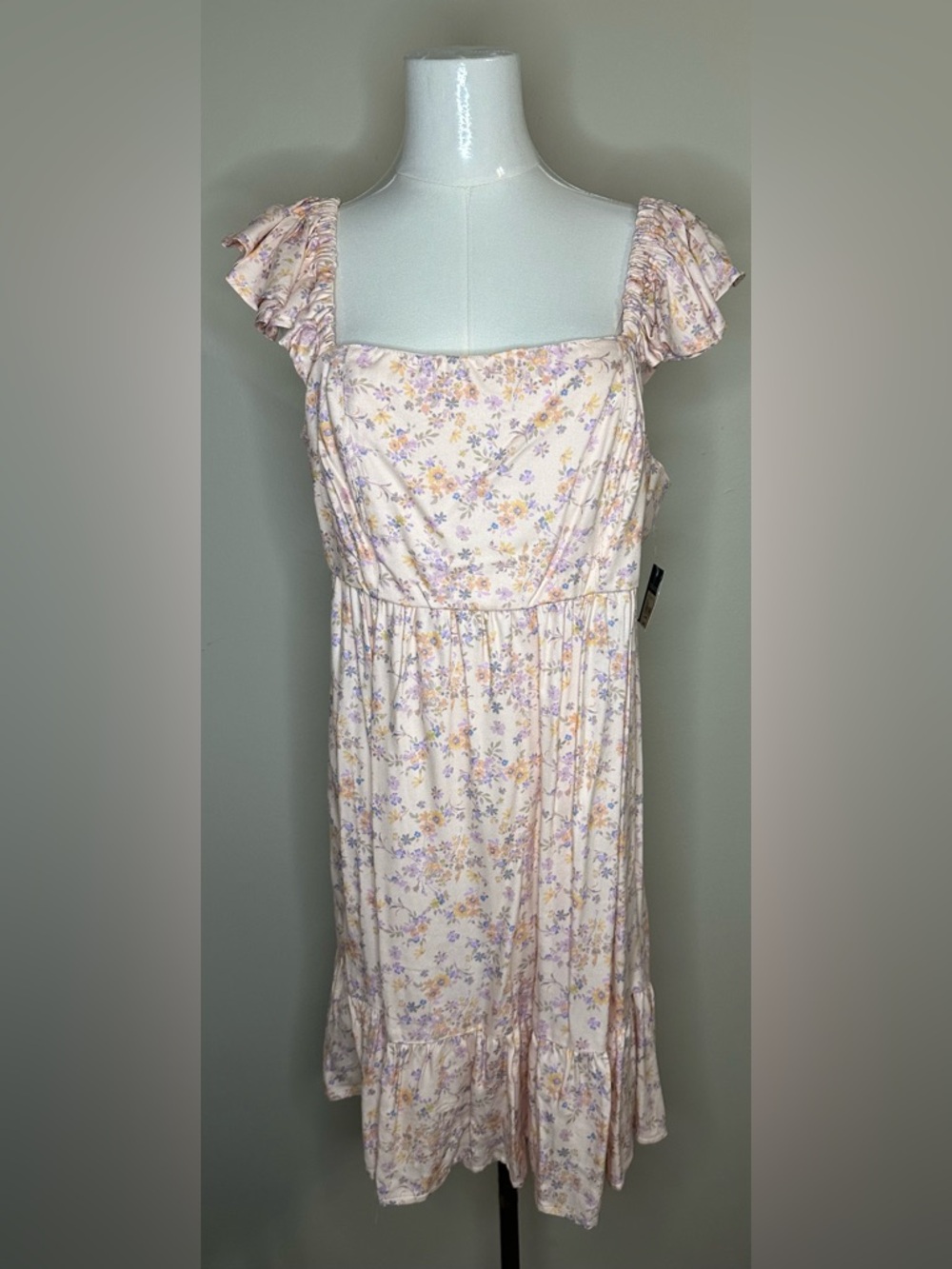 Women's ARIZONA JEAN CO. Peach FLORAL Short Sleeve Mini Dress XL